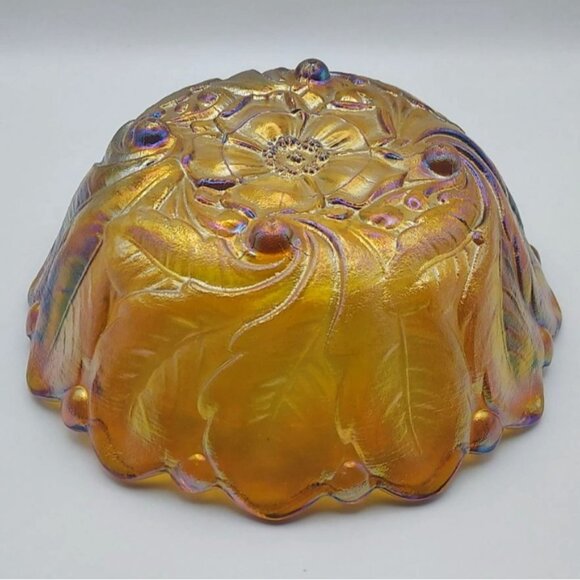 Vintage Indiana Carnival Glass Amber Wild Rose Footed Bowl 1970s Iridescent - Picture 3 of 6